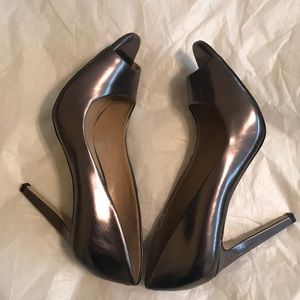 Greyish Silver Peeptoe Stilletos